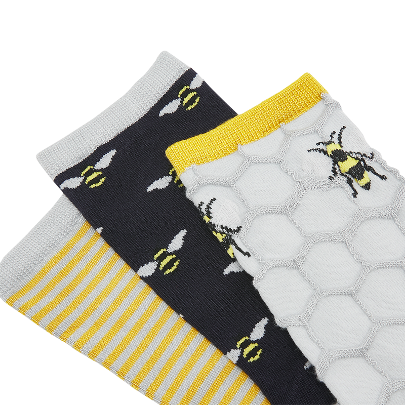Joules Excellent Everyday Socks - 3 Pack - Gold Bee-2